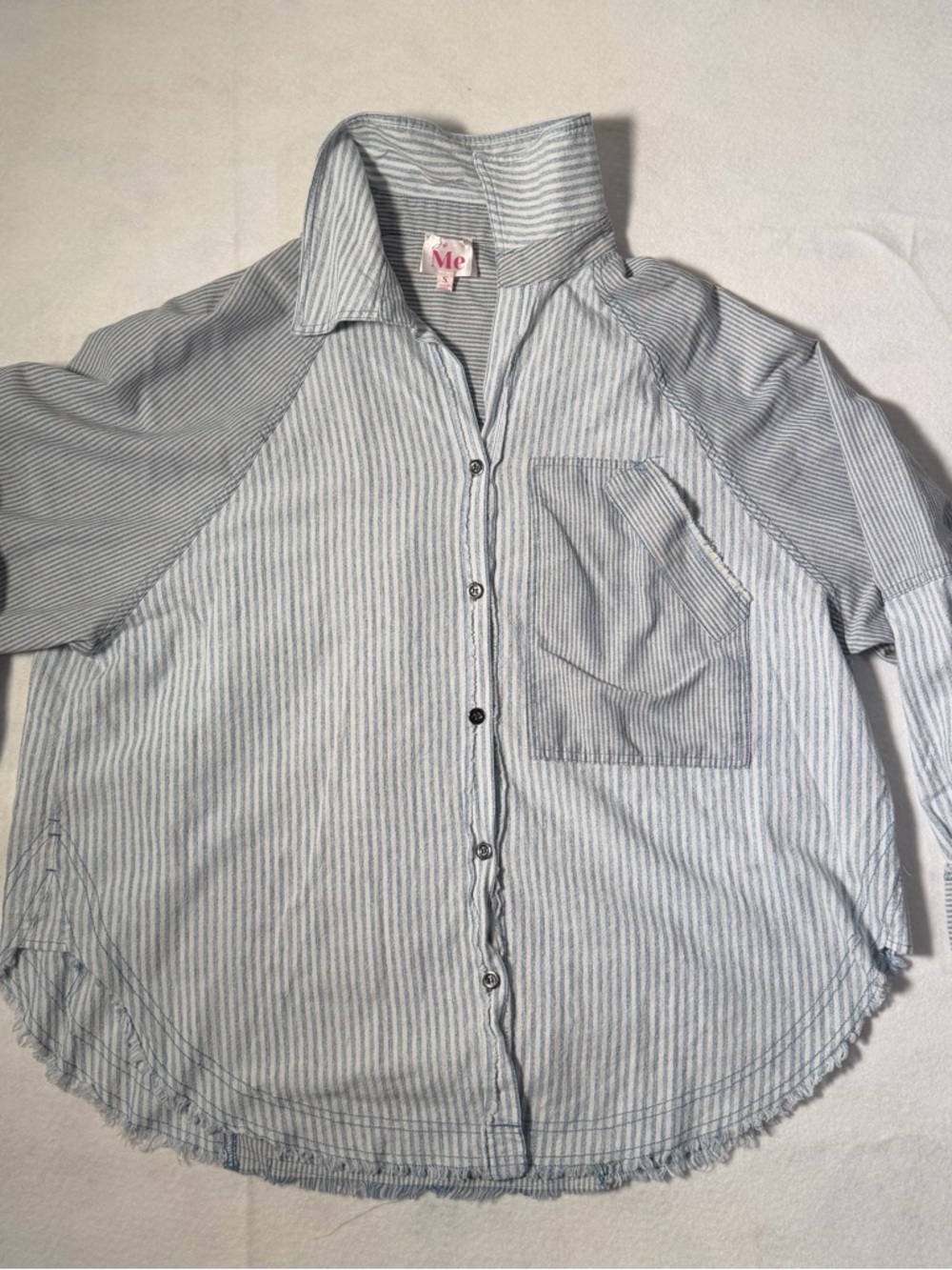 So Me Light Blue and White Striped Button-Up Shirt